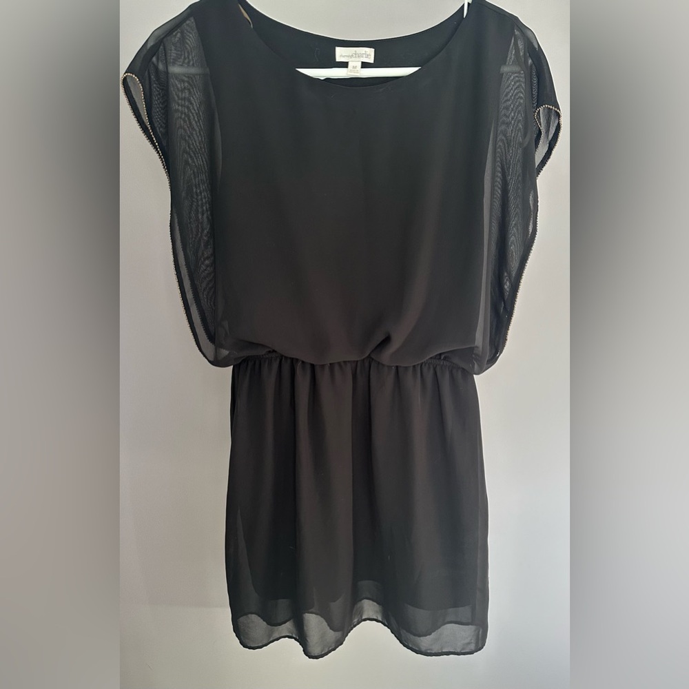 CHARMING CHARLIE size MEDIUM Elegant Black Dress with Sheer Overlay